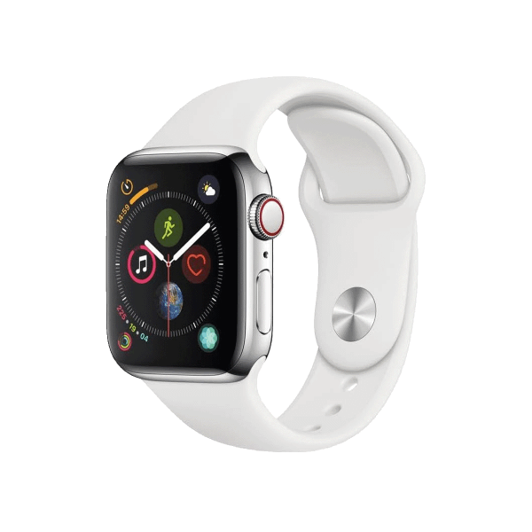 Refurbished Apple Watch Series 4 | 40mm | Stainless Steel Case Silver | White Sport Band | GPS | WiFi + 4G