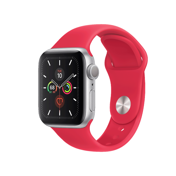 Refurbished Apple Watch Series 5 | 40mm | Aluminium Case Silver | Red Sport Band | GPS | WiFi + 4G