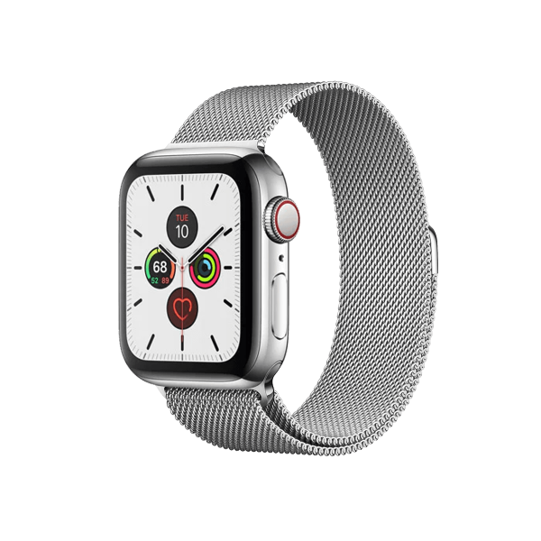 Refurbished Apple Watch Series 5 | 40mm | Stainless Steel Case Silver | Silver Milanese Strap | GPS | WiFi + 4G