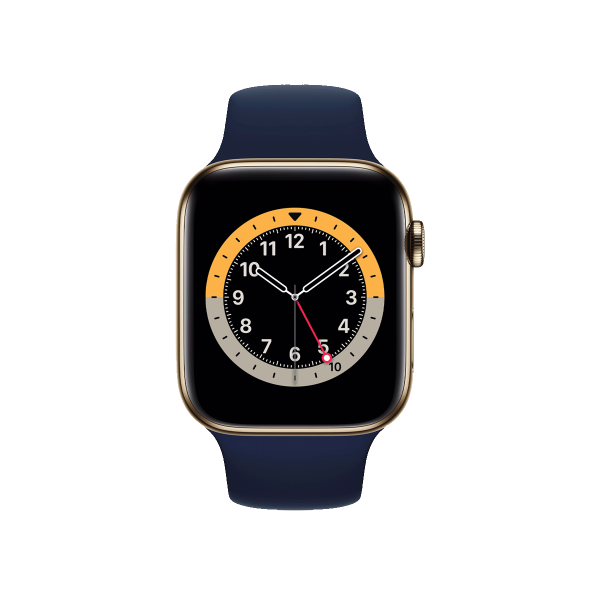 Refurbished Apple Watch Series 6 | 44mm | Stainless Steel Case Gold | Deep Navy Sport Band | GPS | WiFi + 4G