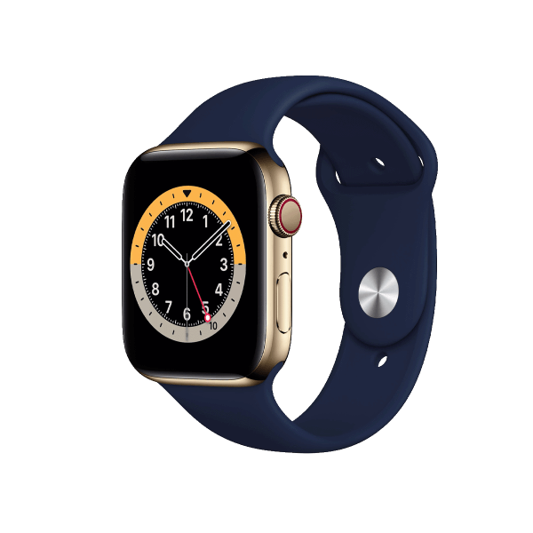 Refurbished Apple Watch Series 6 | 44mm | Stainless Steel Case Gold | Deep Navy Sport Band | GPS | WiFi + 4G