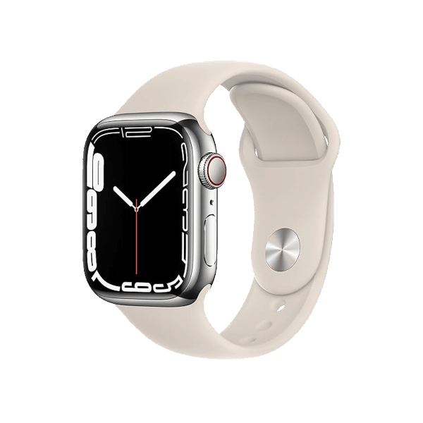 Refurbished Apple Watch Series 7 | 41mm | Stainless Steel Case Silver | Starlight White Sport Band | GPS | WiFi + 4G