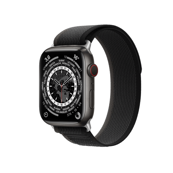 Refurbished Apple Watch Series 7 | 45mm | Titanium Case Space Black | Gray/Black Trail Band | GPS | WiFi + 4G