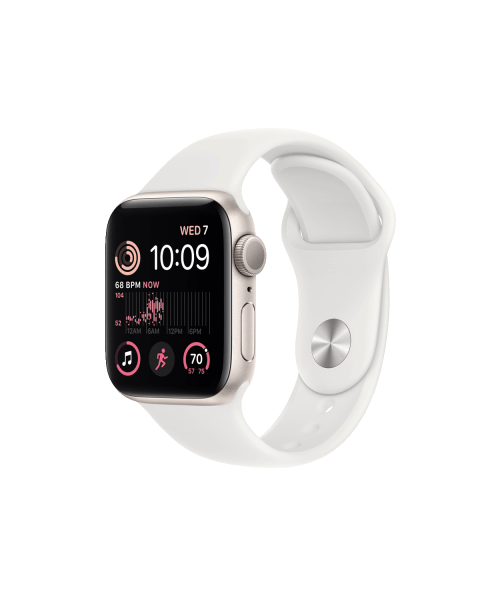 Refurbished Apple Watch Series SE 2022 | 40mm | Aluminum Case Starlight White | White Sport Band | GPS | WiFi + 4G