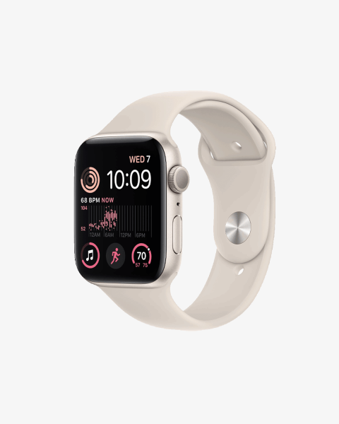 Refurbished Apple Watch Series SE 2022 | 44mm | Aluminium Case Starlight White | Starlight White Sport Band | GPS | WiFi