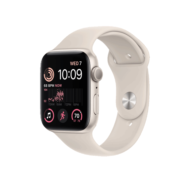 Refurbished Apple Watch Series SE 2022 | 44mm | Aluminium Case Starlight White | Starlight White Sport Band | GPS | WiFi